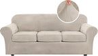 H.VERSAILTEX Modern Velvet Plush 4 Piece High Stretch Sofa Slipcover Sofa Cover by HVERSAILTEX
