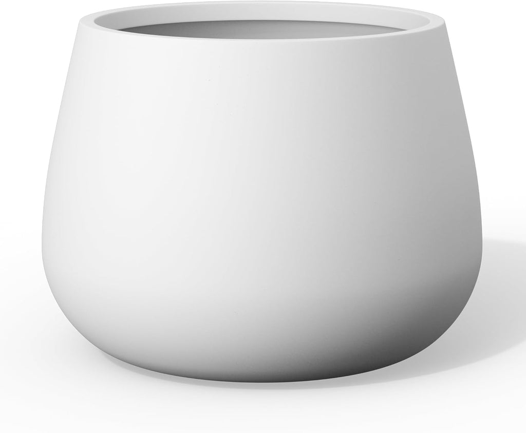 Kante Modern Home Minimalist 18.1" Dia Snow White Concrete Curved Planter