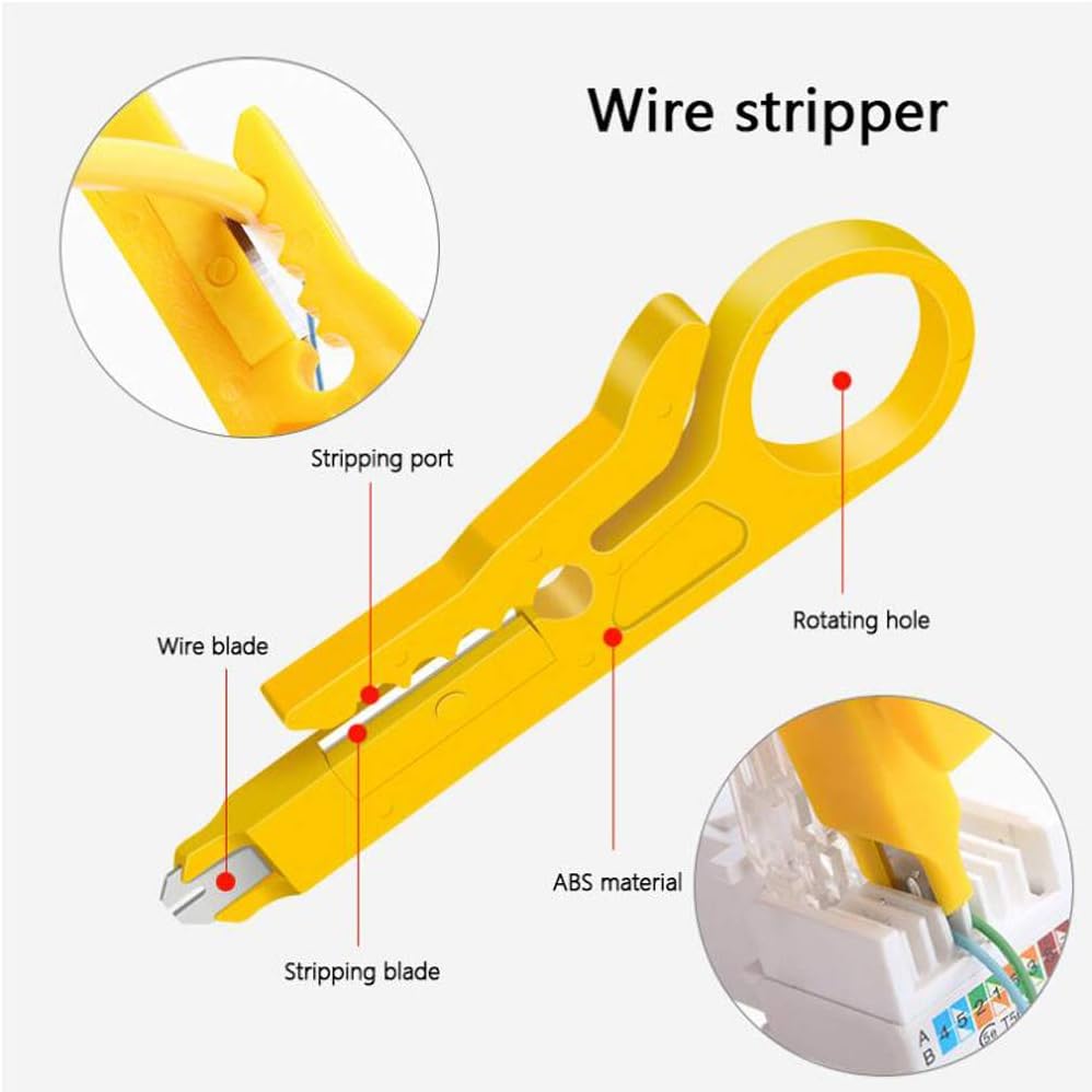 LEATBUY Network Crimp Tool Kit for RJ45/CAT5/CAT6, Professional Crimper Connector Stripper Cutter, Computer Maintenance Lan Cable Pliers Tester Ethernet Repair Set (Blue)