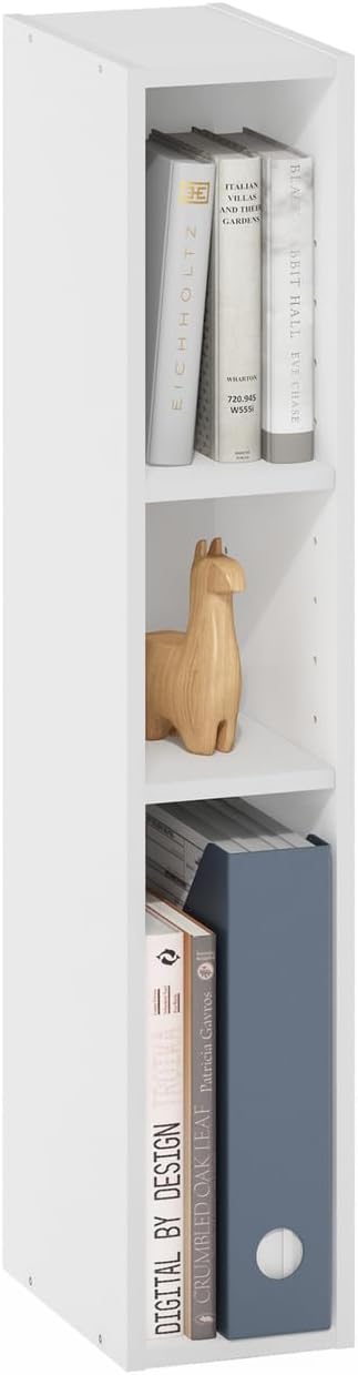Furinno Fulda Book Shelf, 3-Tier Narrow Storage Cabinet, Bookcase with 6-in Width Storage Shelf, 9.3 x 5.9 x 31.5, for Living Room, Bedroom, Home Office, Blackwood