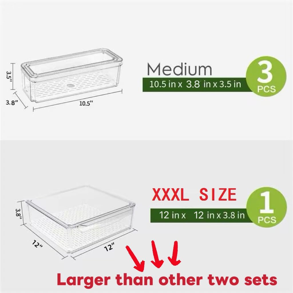 ZIJUND 4 Pack Fridge Organizer Bins with Lids, Stackable Clear Storage
