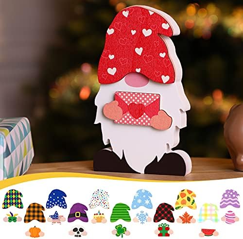 Jetec 24 Pcs Halloween Interchangeable Wooden Gnome, Holiday Table Decor