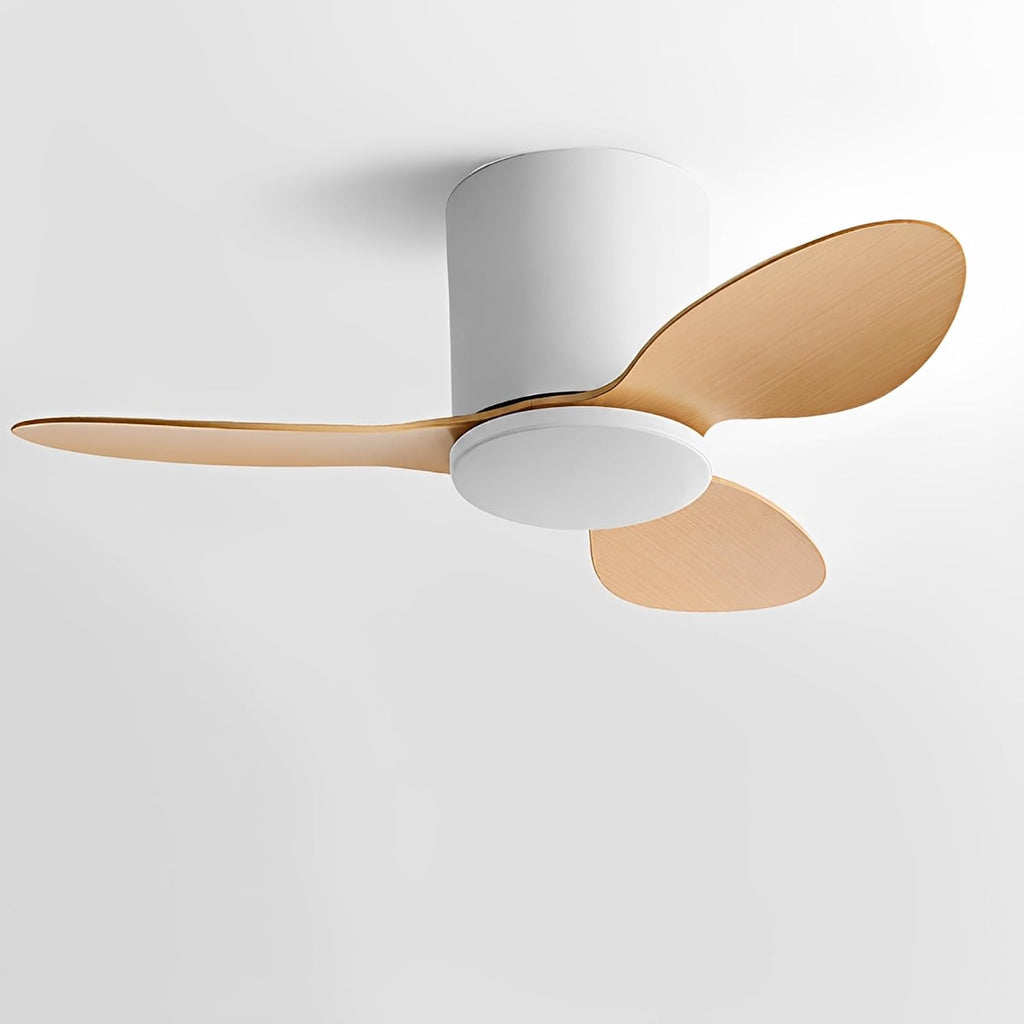 25 Inch Small Ceiling Fan No Light, Low Profile, White Wood Color