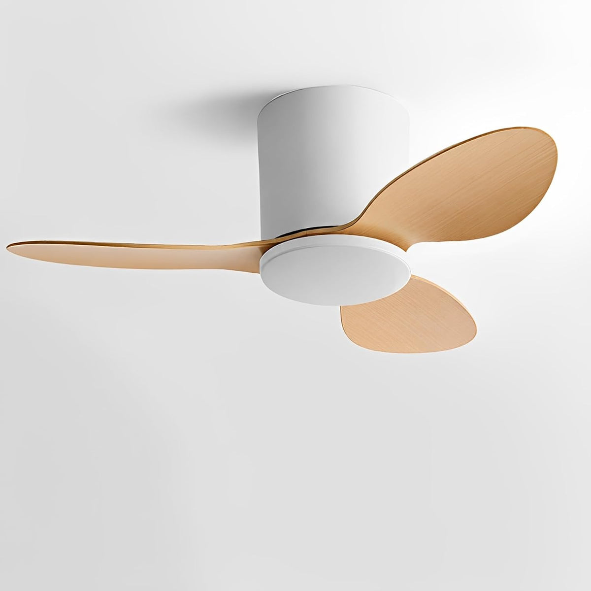 25 Inch Small Ceiling Fan No Light, Low Profile, White Wood Color