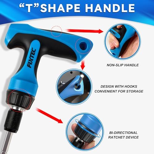 47-Piece Ratcheting Screwdriver Sets and Ratchet Wrench, Magnetic T-Handle Home Repair Kit with Plastic Toolbox Storage Case