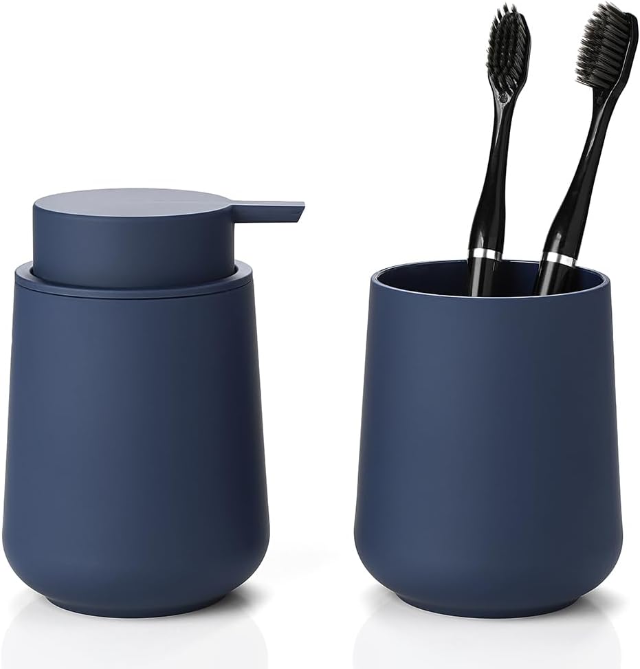 YAUKPH Bathroom Soap Dispenser and Toothbrush Holder Striped Pink