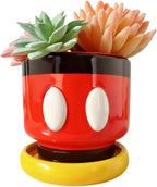 Red Cartoon Mouse Resin Planter with Drainage & Saucer,4.5In Decorative Plant Pots