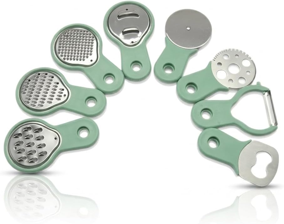 HAO'S COOK 8-Piece Nesting Kitchen Gadget Set, Space-Saving Stackable Utensil Set with Graters, Peeler, Pizza Cutter, Herb Stripper & Bottle Opener, Compact Cooking Tools for RV, Apartments & Camping
