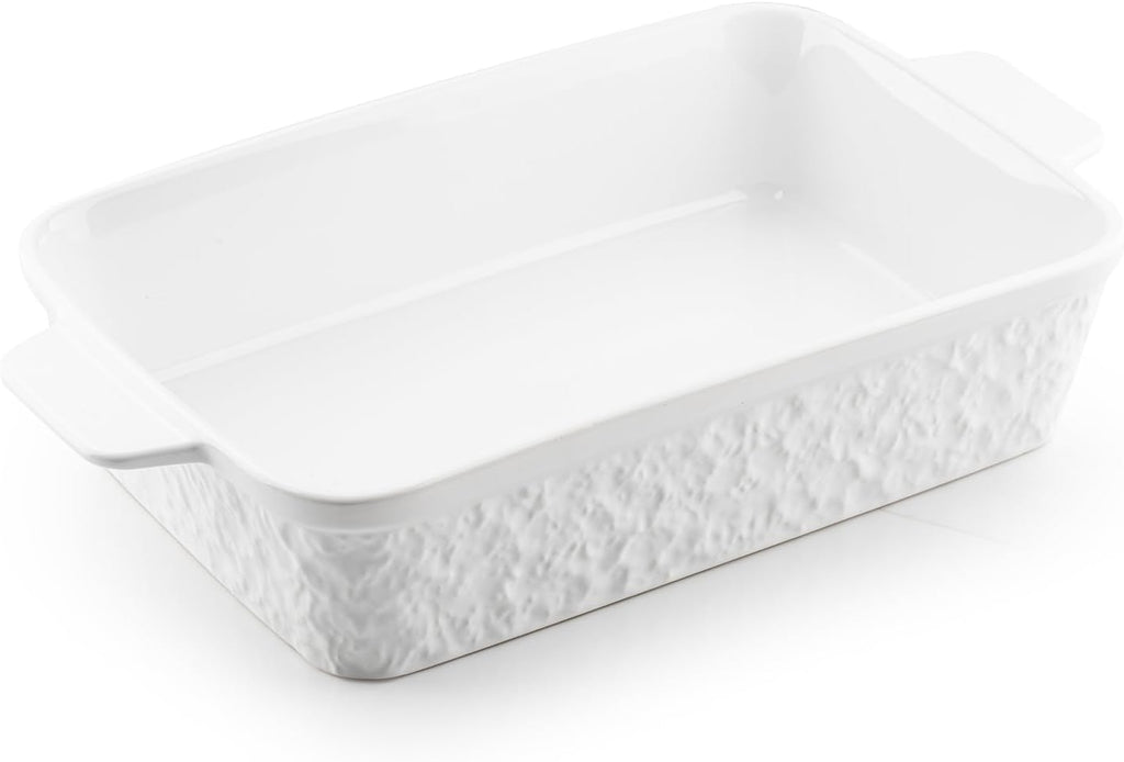 Dafuceramic Casserole Dish for Oven, 4.2 QT Baking Dish, 9x13 Large Porcelain Baking Pan, Durable Rectangular Lasagna Pan Deep with Handles, Microwave Oven Safe, Home Decor, Wedding Gift, (Khaki & Blue)