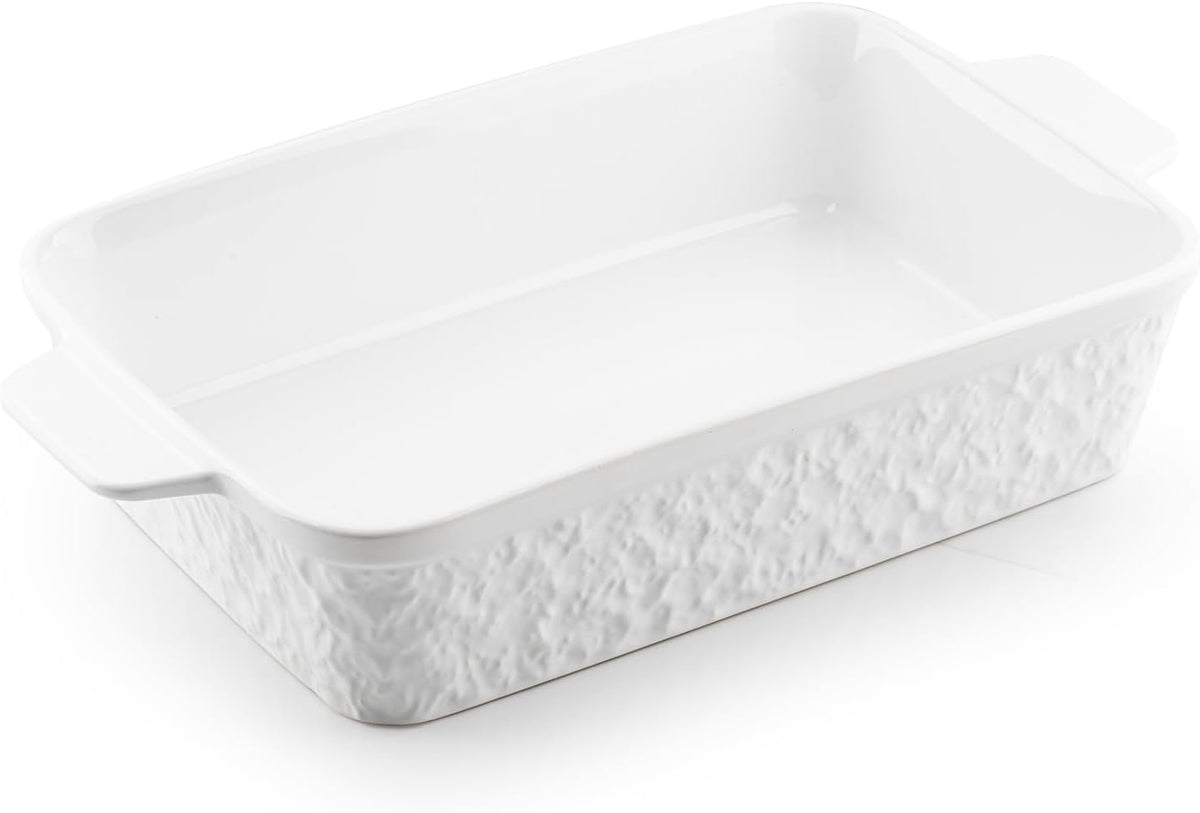 Dafuceramic Casserole Dish for Oven, 4.2 QT Baking Dish, 9x13 Large Porcelain Baking Pan, Durable Rectangular Lasagna Pan Deep with Handles, Microwave Oven Safe, Home Decor, Wedding Gift, (Khaki & Blue)