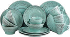 Elama Embossed Stoneware Ocean Dinnerware Dish Set, 16 Piece, Turquoise