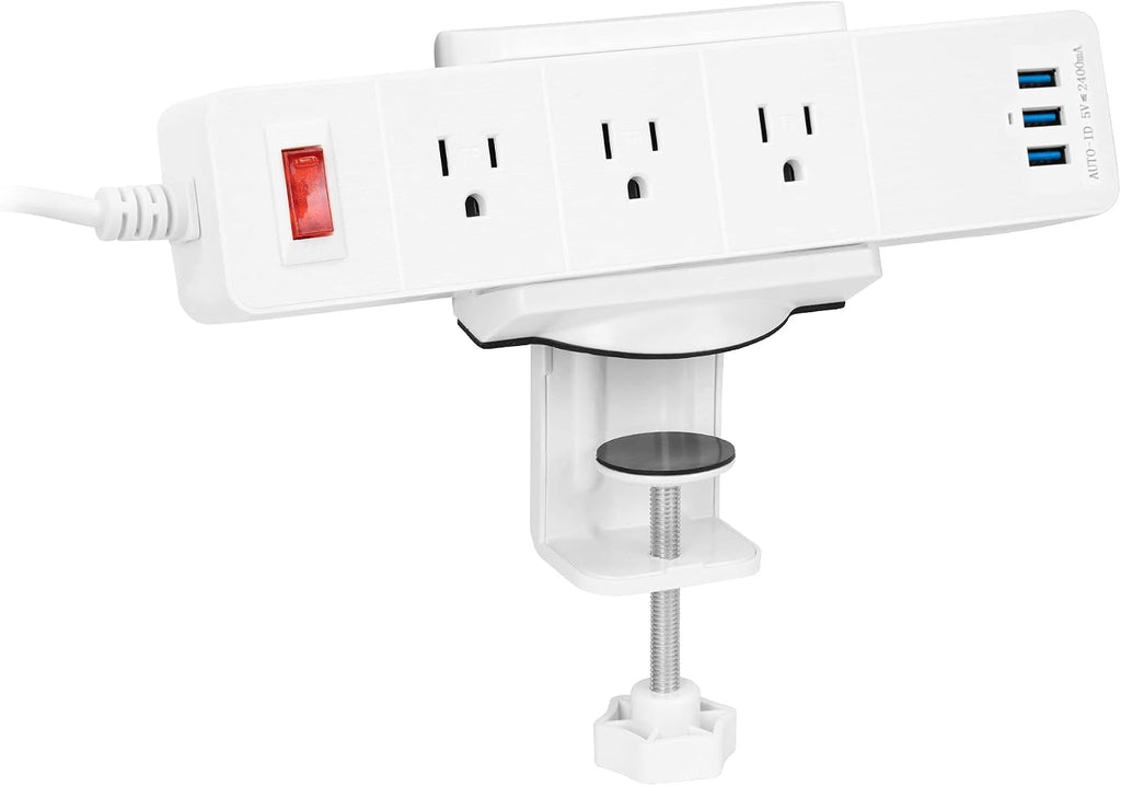 Mount-It! Desk Clamp Power Strip, 3 Outlets & 3 USB Ports