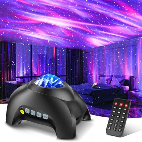 Northern Galaxy Light Aurora Projector with 33 Light Effects, Night Lights LED Star Projector for Bedroom Nebula Lamp, Remote Control, White Noises, Bluetooth Speaker for Parties White