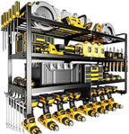 Large Power Tool Organizer Wall Mount,4 Layers Heavy Duty Metal Loads 400lbs,Power Tool Shelf Battery Storage with 8 Cordless Drill Holder,Utility Racks for Garage Workshop