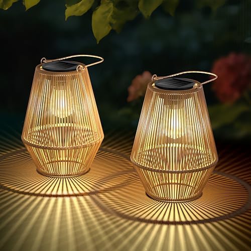 Solar Lanterns Outdoor Waterproof, 2 Pack Hanging Solar Lights for Outside, Auto On/Off Solar Powered Lanterns for Patio Yard Porch Pathway Garden Decor, Warm White