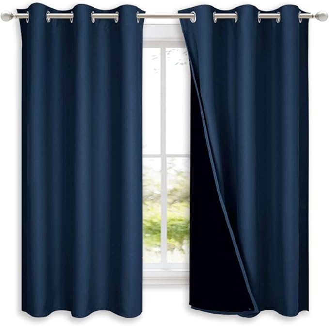 NICETOWN 100% Blackout Curtain Panels, Thermal Insulated Black Liner Curtains by NICETOWN