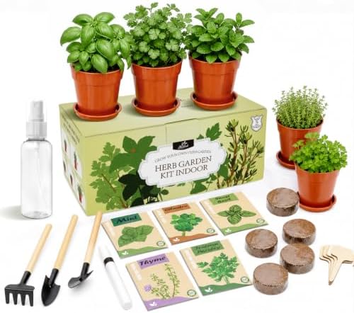 Herb Garden Kit, Indoor Herb Garden Starter Kit with Pots & Herb Seeds, Beautiful Gift Box, Gardening Gift for Women & Mom, Birthday, Christmas & Housewarming