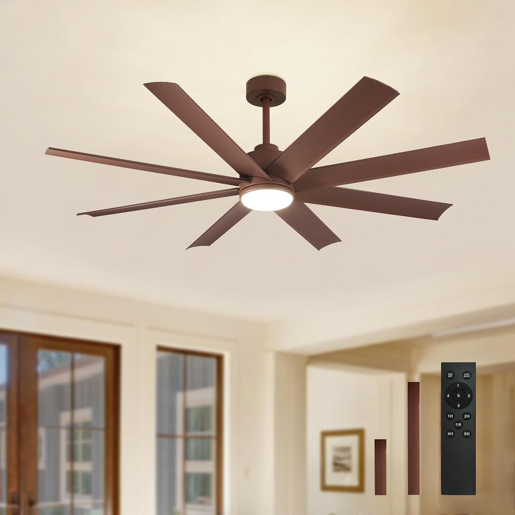 Farmhouse Ceiling Fan with Remote: Large Ceiling Fans 8 Blades 5-Speed Reversible DC Motor -60 Inch Ceiling Fans with Light for Big Indoor Outdoor Covered Patio
