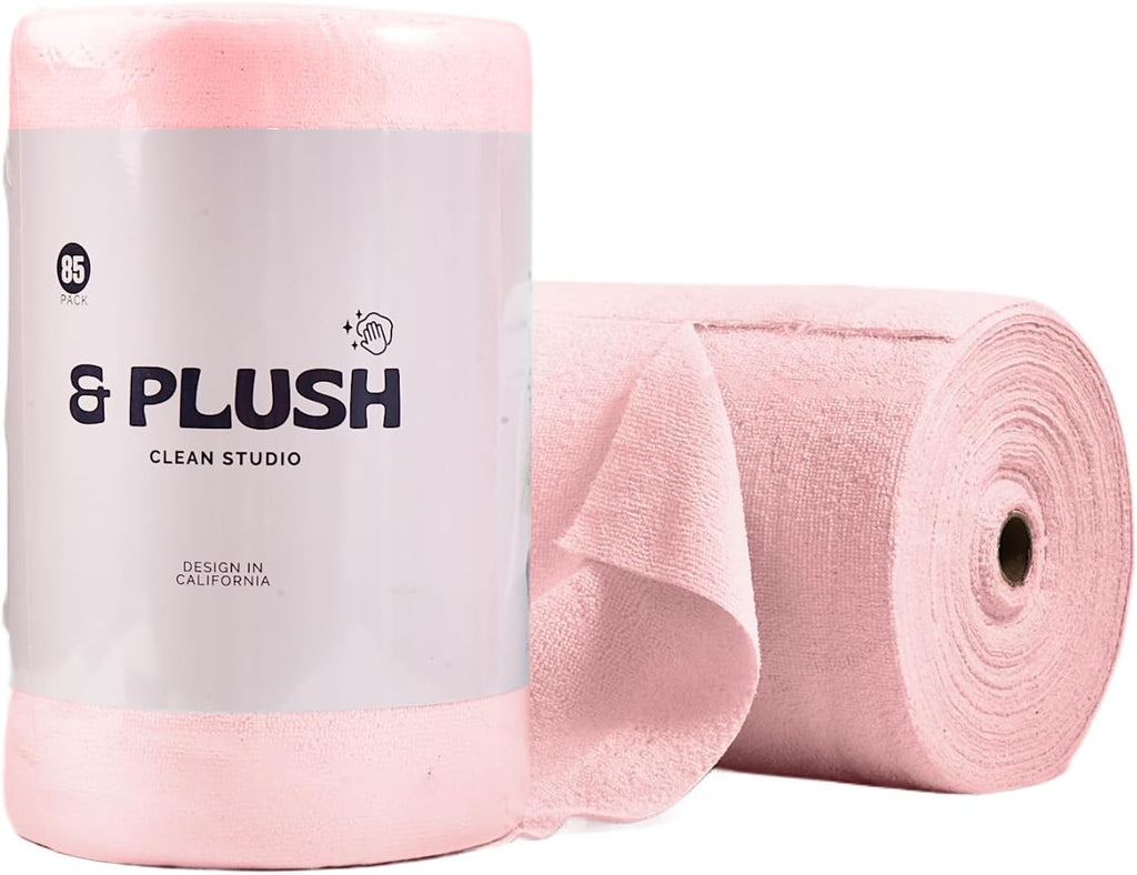 & PLUSH Microfiber Cleaning Cloth Roll - 85 Pack, Tear Away Microfiber Towels, 12" x 12", Reusable, Washable, Streak Free, Ultra Absorbent Dish Rags for Car, Home, Garage or Shop (Blue)