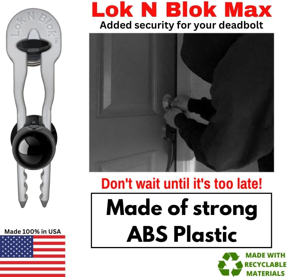 Portable Deadbolt Door Lock Device Lok N Blok Max Requires No Tools to Install Protection from Key Bumping Proof Door Guard Defender Home Apartment Travel Safety Security Made of Sturdy ABS Plastic