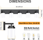 IZORRO Bathroom Vanity Light Fixture, 5-Light 36 Inch Matte Black Bathroom Light Fixtures Over Mirror, with White Glass Shade, Modern Farmhouse Vanity Lights, Rustic Restroom Lighting Fixtures