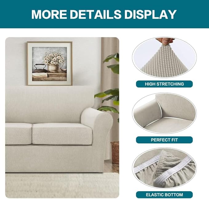 Turquoize 4 Piece Sofa Covers for 3 Cushion Couch Sofa Slipcover Soft Couch - Image 4