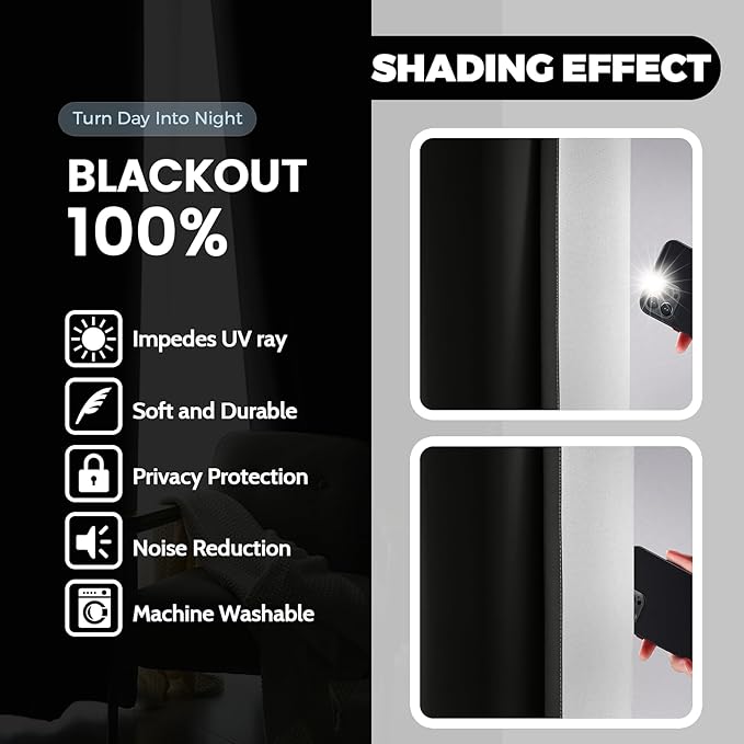 Yakamok 100% Blackout Curtains 84 Inch Length 2 Layers, Light Blocking Thermal - Image 4