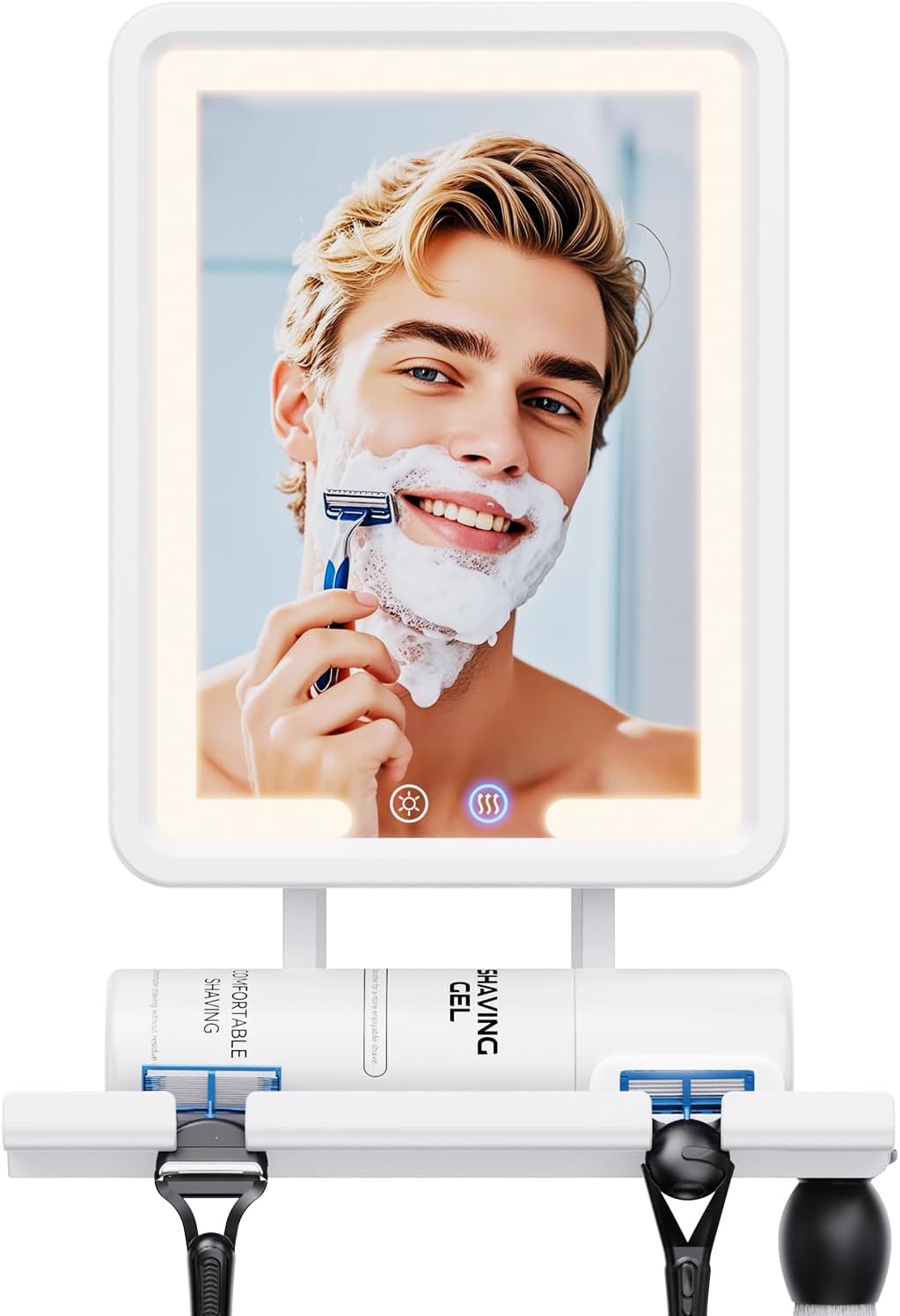 Heated Shower Mirror Fogless for Shaving (Gen 3) - 3 Colors Stepless Dimmable Lights, Anti-Fog Shaving Mirror with Razor Holder, No-Drilling, Removable - Black