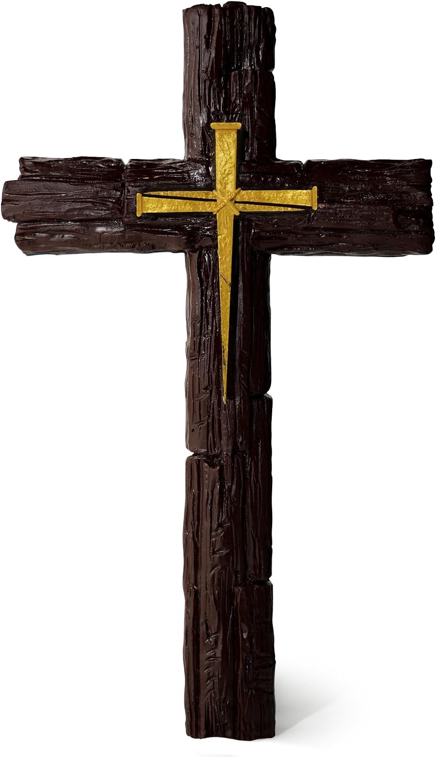 Rustic Christian Wall Cross, Resin Wall Decor with Woodgrain Finish, 10.4"