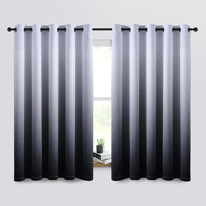 SimpleHome Gradient Color Ombre Room Darkening Curtains Blackout Black Thermal by SimpleHome