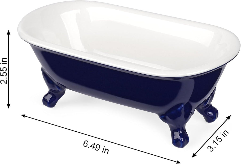 6.5" Mini Clawfoot Bathtub Soap Dish,Bar Soap Holder,Navy Blue