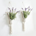 Macrame Wall Hanging with Artificial Eucalyptus Plant, Boho Wall Decor, Green Gray, Set of 2