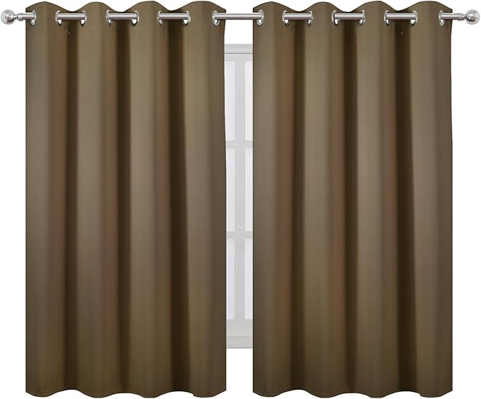 LEMOMO Blackout Curtains 66 x 54 Inch Long Brown Curtains Set of 2 Panels Room - Image 2