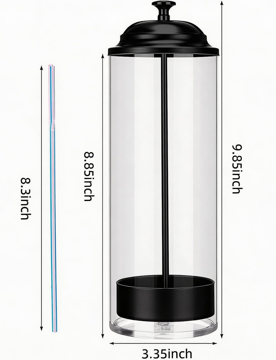Glass Straw Holder Dispenser w/Lid, Clear Container for Counter
