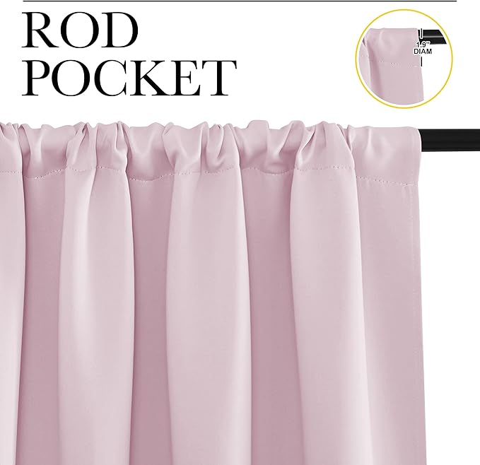 NICETOWN Blackout Curtains for Bedroom, Baby Pink, 1 Pair, 62 by 63-inch - Image 2
