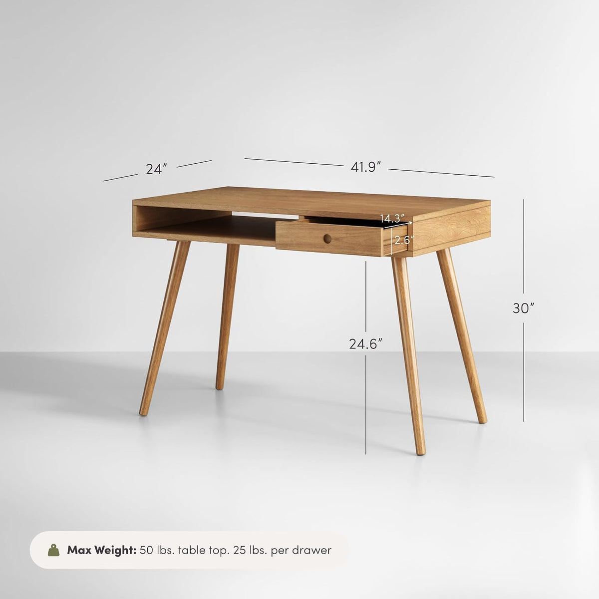 Nathan James Parker Modern Home Office Writing, Computer or Laptop Desk with Open Storage Cubby and Small Drawer, Walnut