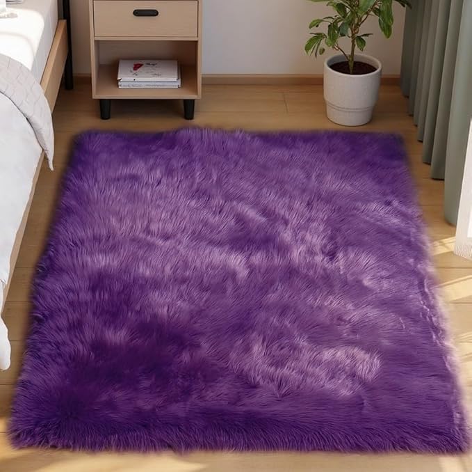 Goolela Purple Sheepskin Rug 4x6 Fluffy Fuzzy Furry Carpet by Goolela