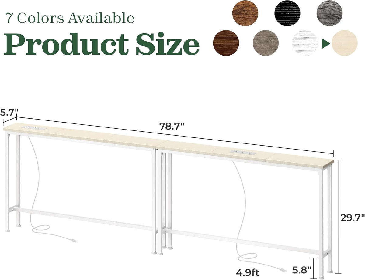 SUPERJARE 78.8 inch Narrow Behind Couch Table with Charging Stations