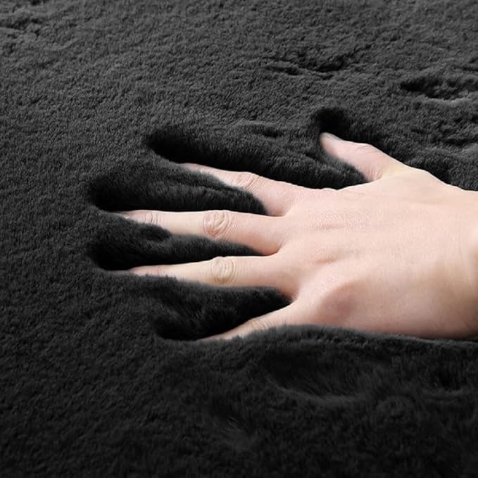 ORINOVA Faux Bunny Fur Rug Plush Area Rugs Machine Washable Black 4x6 Shag Area - Image 6