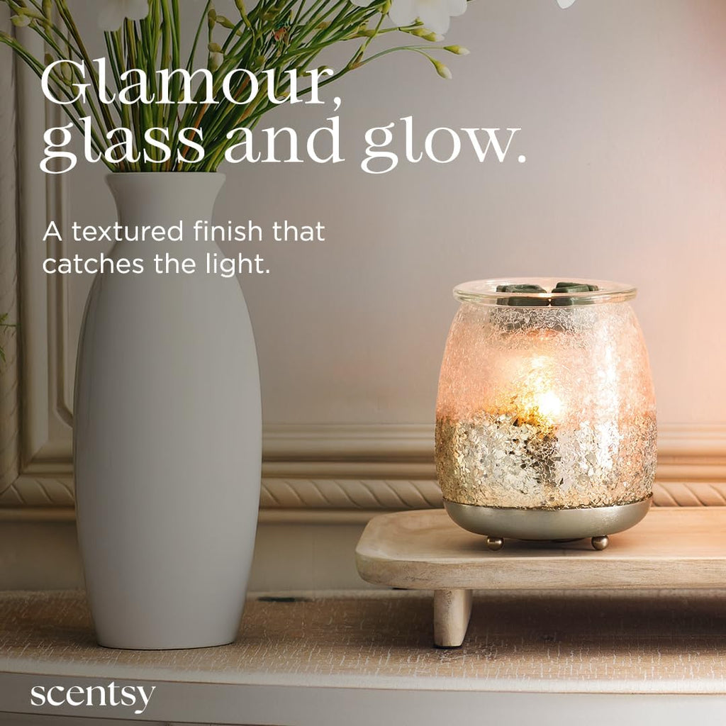 Scentsy Glisten Nickel-Plated Glass Wax Warmer, Glam Decor