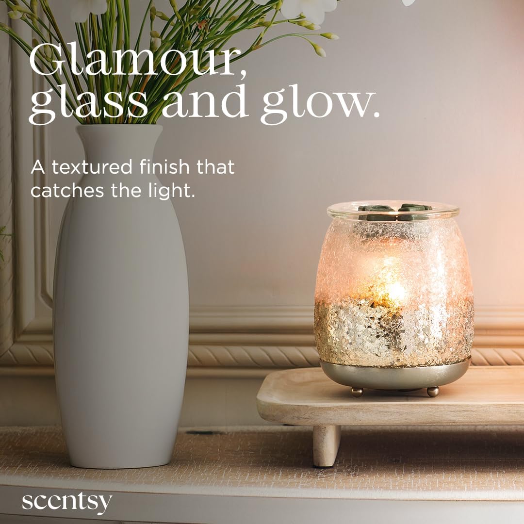 Scentsy Glisten Nickel-Plated Glass Wax Warmer, Glam Decor