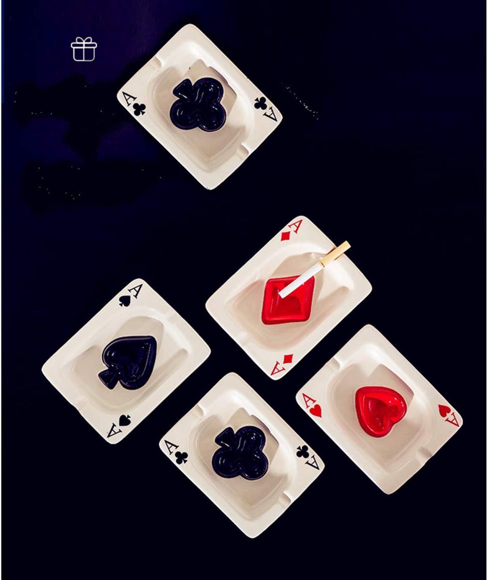 Creative Poker Ceramic Cigarette Ashtray Tabletop Portable Modern Ashtrays Cigar Ashtray for Outdoor Indoor Desktop Smoking AshTray for Home office Fashion Decoration Handmade Gift for Men Women-Black