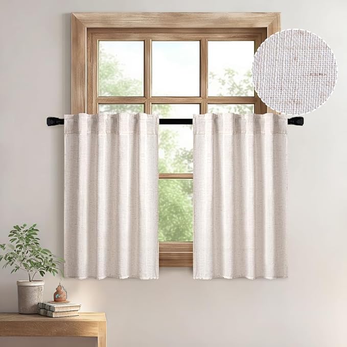 MIULEE Farmhouse Kitchen Curtains 24 Inch Length 2 Panels, Soft Thick Linen by MIULEE