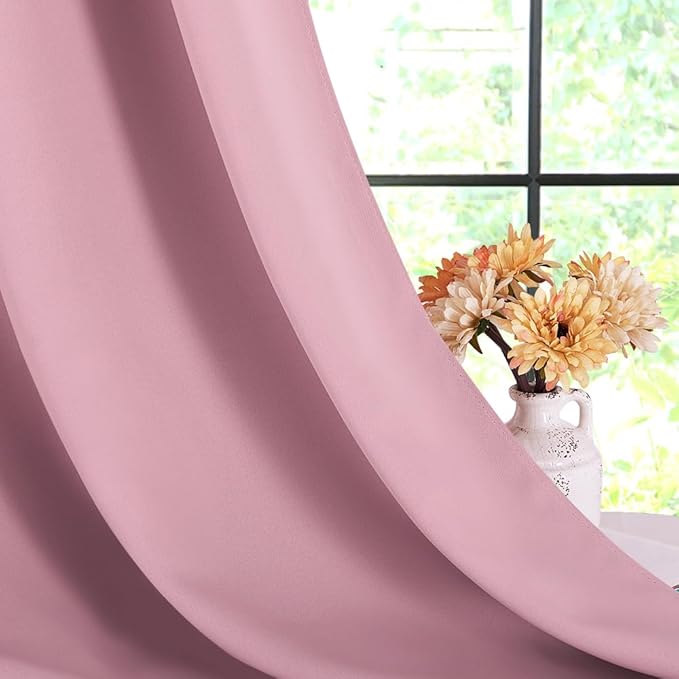 NICETOWN Blackout Curtains for Bedroom, Rouge Pink, 42 W by 80 L, Thermal - Image 4