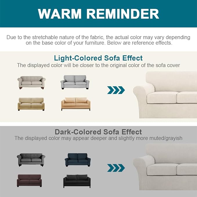 Turquoize 3 Piece Sofa Covers for 2 Cushion Couch Loveseat Slipcover Soft Couch - Image 6
