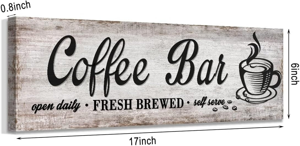 Rustic Wood Grain Coffee Station，Retro Coffee Bar Signs for Kitchen 6x17