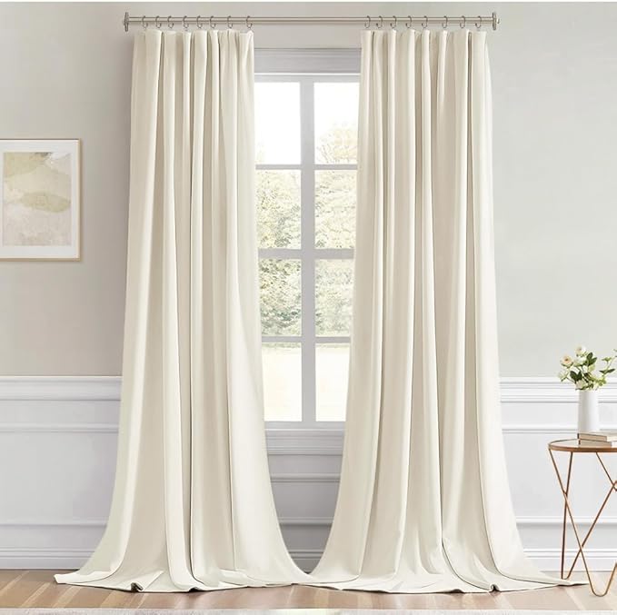 MIULEE Beige White Back Tab Blackout Curtains 108 Inch Long 2 Panels Set - Image 9