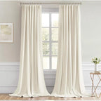 MIULEE Beige White Back Tab Blackout Curtains 120 Inch Long 2 Panels Set - Image 9