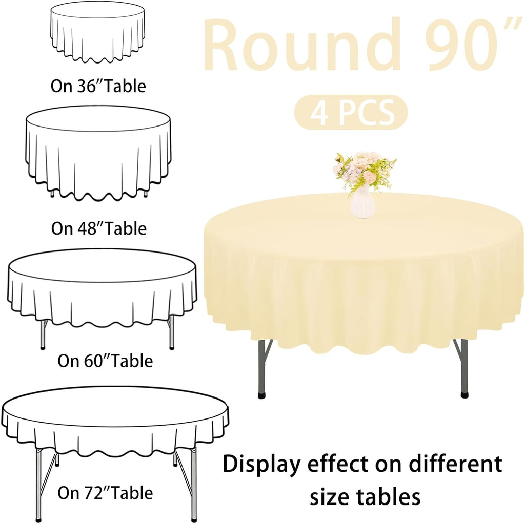 4 Pack 90 Inch Round Tablecloth Polyester Washable Table Covers for Wedding Dining Table Buffet Parties Banquet Decor（Champagne）