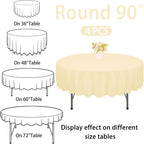 4 Pack 90 Inch Round Tablecloth Polyester Washable Table Covers for Wedding Dining Table Buffet Parties Banquet Decor（Champagne）